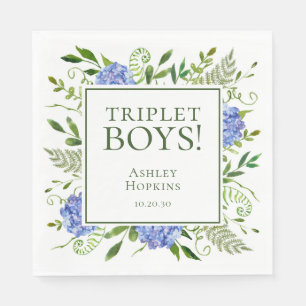 Serviette En Papier Fête de naissance des triplés garçons Hydrangeas b