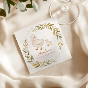 Serviette En Papier Fête de naissance d'oie idiote Fleurs aquarelle ro