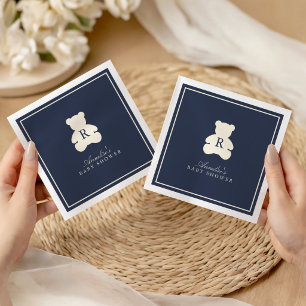 Serviette En Papier Fête de naissance d'ours en peluche bleu marine Mo
