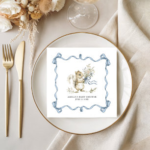 Serviette En Papier Fête de naissance écureuil bleu forêt aquarelle