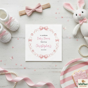 Serviette En Papier Fête de naissance fille à ruban rose – Une fête am