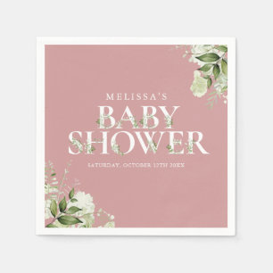 Serviette En Papier Fête de naissance Fille Rose Poussiéreuse Feuillag