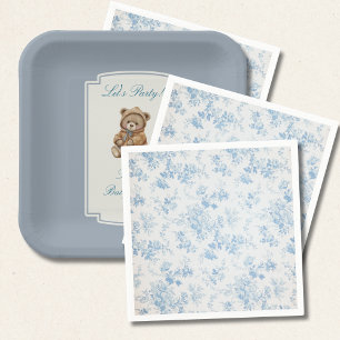 Serviette En Papier Fête de naissance Fleur de Toile de Jouy Bleu Pous