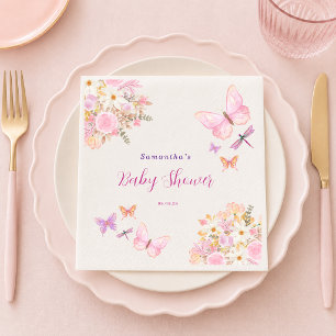 Serviette En Papier Fête de naissance Fleur rose aquarelle papillon