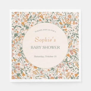 Serviette En Papier Fête de Naissance Florale Automnale en Terracotta