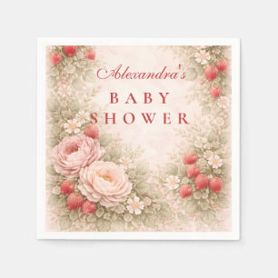 Serviette En Papier Fête de naissance florale aux fraises rose