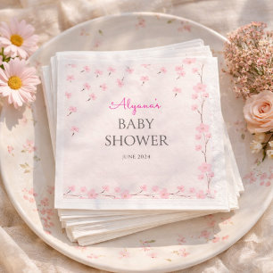 Serviette En Papier Fête de naissance minimale florale aquarelle rose