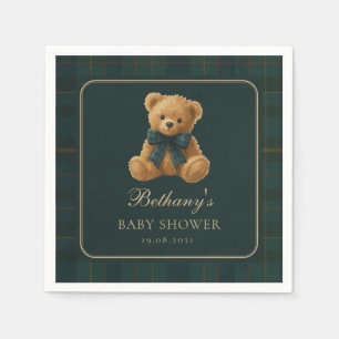 Serviette En Papier Fête de naissance Ourson Tartan Polo Vert Foncé