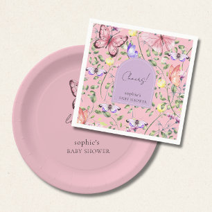 Serviette En Papier Fête de naissance Papillon Rose Lavande Arche Jard