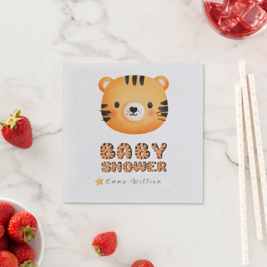 SERVIETTE EN PAPIER FETE DE NAISSANCE TIGRE STAR (En situation)