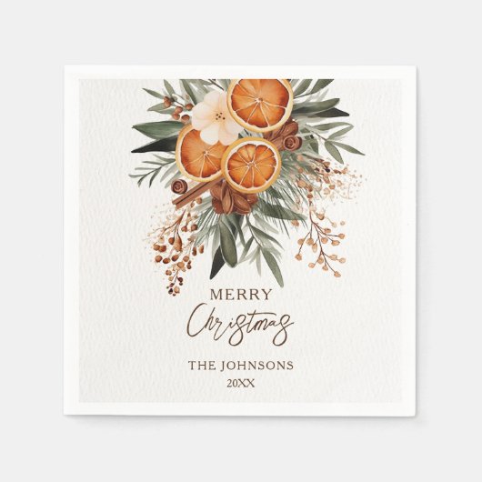 Serviette En Papier Fête de Noël agrumes rustiques imprimés botaniques (Devant)