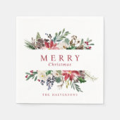 Serviette En Papier Fête de Noël Aquarelle Verdure Poinsettia (Devant)