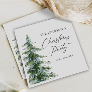 Serviette En Papier Fête de Noël arbre de Noël bleu aquarelle
