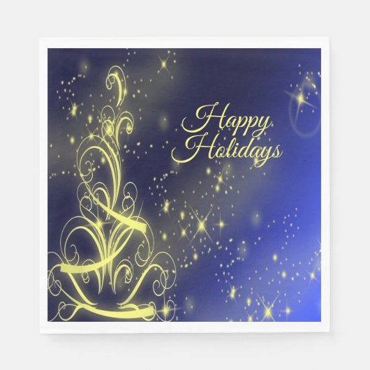 Serviette En Papier Fête de Noël Arbre d'or Étoiles Marine Fêtes Bleue (Devant)