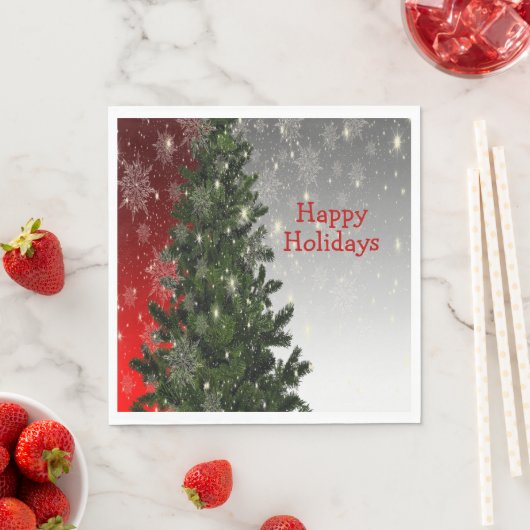 Serviette En Papier Fête de Noël Arbre vert Rouge Argent Flèches (En situation)