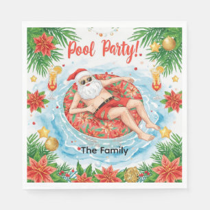Serviette En Papier Fête de Noël au bord de la piscine avec le Père No