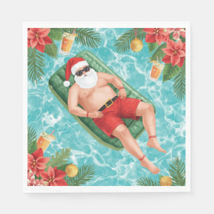Serviette En Papier Fête de Noël au bord de la piscine avec le Père No