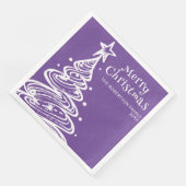 Serviette En Papier Fête de Noël aux arbres de Noël blancs violets (Coin)