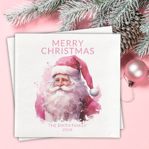 Serviette En Papier Fête de Noël avec le Père Noël rose