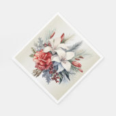 Serviette En Papier Fête de Noël Blanc Fleurs rouges Vacances Élégante (Coin)