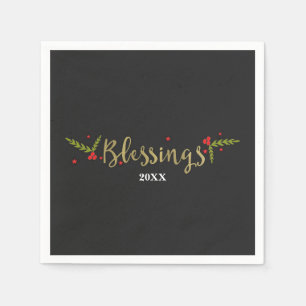 Serviette En Papier Fête de Noël Blessings Black Gold & Red