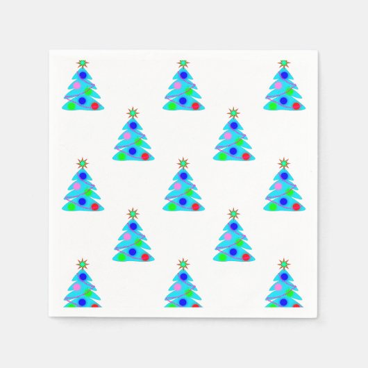 Serviette En Papier Fête de Noël Bleu Arbres (Devant)