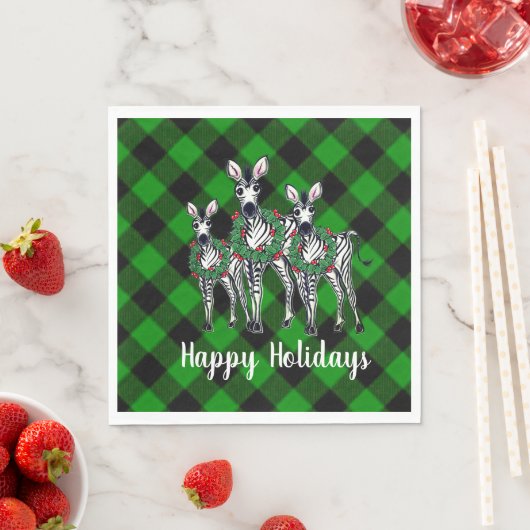 Serviette En Papier Fête de Noël, couronne de xmas, plaid vert (En situation)