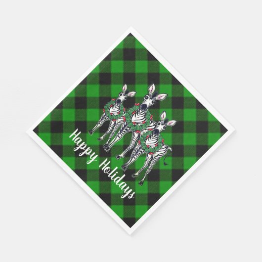 Serviette En Papier Fête de Noël, couronne de xmas, plaid vert (Coin)