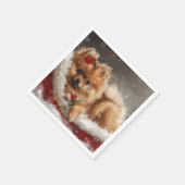 Serviette En Papier Fête de Noël de Chien de Poméranie (Coin)
