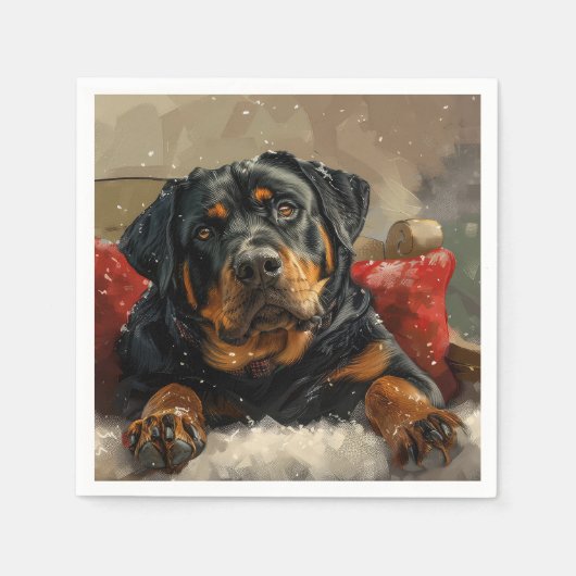 Serviette En Papier Fête de Noël de chien Rottweiler (Devant)