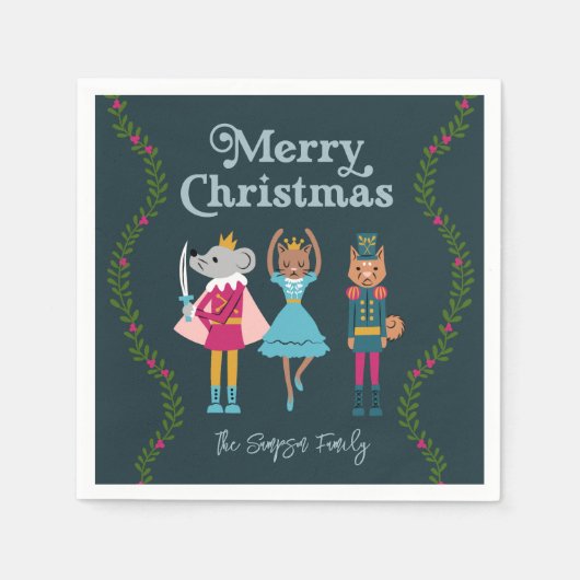 Serviette En Papier Fête de Noël de la Bande de Casse-Noisette verte (Devant)