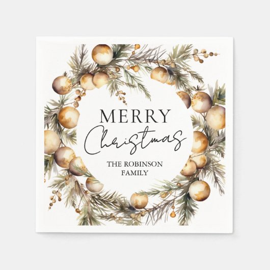 Serviette En Papier Fête de Noël de l'or de l'aquarelle (Devant)