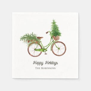 Serviette En Papier Fête de Noël de Vélo Floral Aquarelle