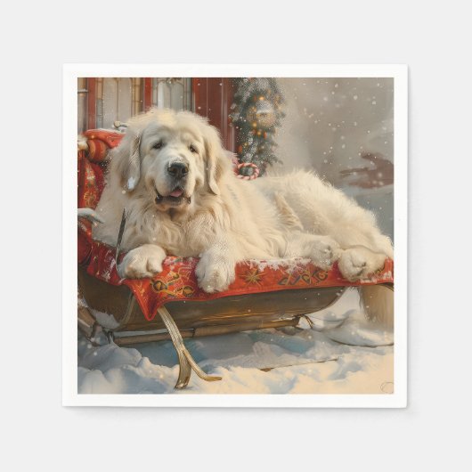 Serviette En Papier Fête de Noël des Chiens des Pyrénées (Devant)