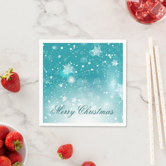 Serviette En Papier Fête de Noël des Snowflics turquoises | Serviette (En situation)