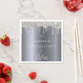 Serviette En Papier Fête de Noël dîner argent parties scintillant arbr (En situation)