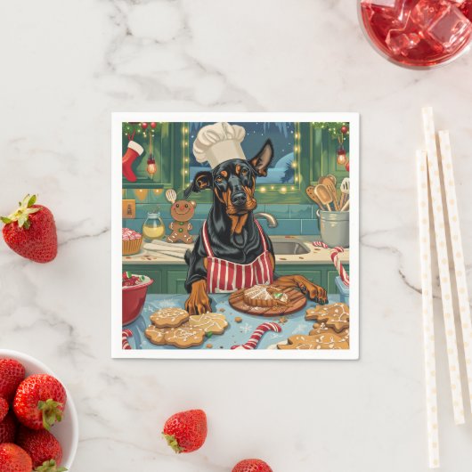 Serviette En Papier Fête de Noël Doberman Pinscher (En situation)