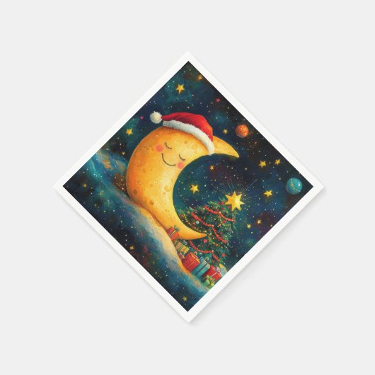 Serviette En Papier Fête de Noël drôle Lune Galaxy (Coin)