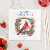 Serviette En Papier Fête de Noël du cardinal bleu (En situation)