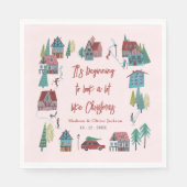 Serviette En Papier Fête de Noël du village rose (Devant)