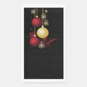 Serviette En Papier Fête de Noël en noir, or et rouge