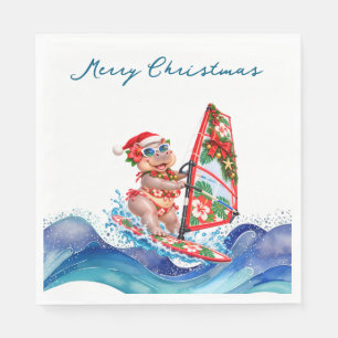 Serviette En Papier Fête de Noël en planche à voile Hippopotame Plage