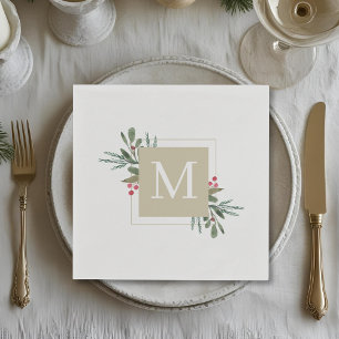 Serviette En Papier Fête de Noël Familiale Initiale Botanique