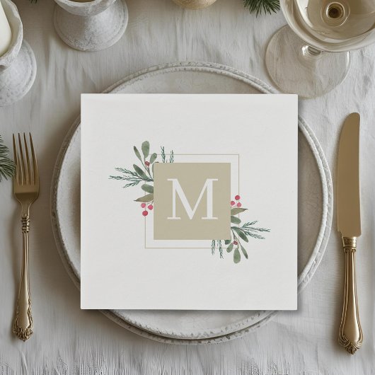 Serviette En Papier Fête de Noël Familiale Initiale Botanique