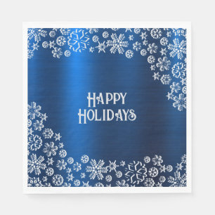 Serviette En Papier Fête de Noël Flocons de Neige Blancs Bleu Marine