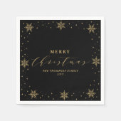 Serviette En Papier Fête de Noël Gold & Black Snowflake (Devant)