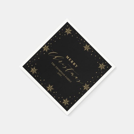 Serviette En Papier Fête de Noël Gold & Black Snowflake (Coin)