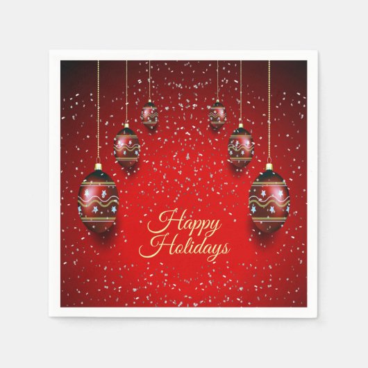 Serviette En Papier Fête de Noël Golden Rouge Vacances d'hiver Élégant (Devant)