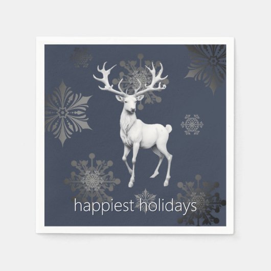 Serviette En Papier Fête de Noël Ivory Reindeer | Bleu (Devant)