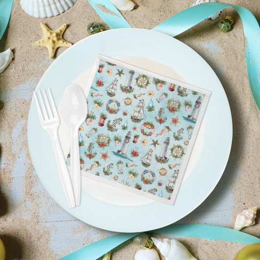 Serviette En Papier Fête de Noël maritime thème plage côtière